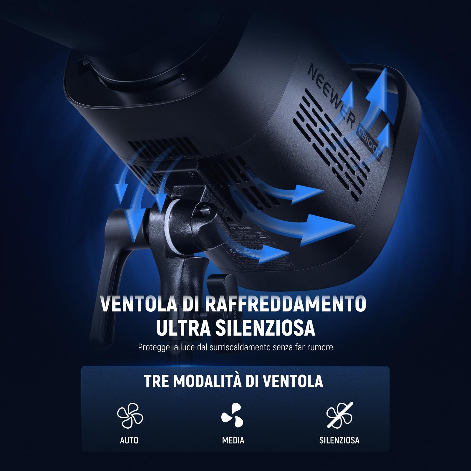 NEEWER CB100C Luce Video LED RGB 130W, Controllo APP/2.4G Colore Pieno 360° Luci Studio 2700K-6500K 27000lux/m COB Bowens Mount Illuminazione Continua Silenziosa TLCI/CRI97+ 17 Scene Video Fotografia