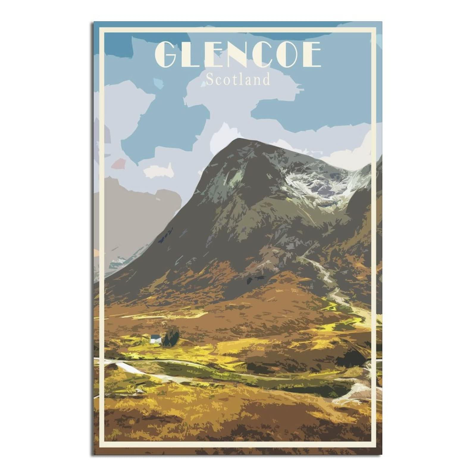 Zsefv Unframe-Style Glencoe Scotland Vintage Travel Poster Skyline Decorative Posters Modern Bedroom Canvas Art Poster Picture Painting Posters Wall Decor Art Gift