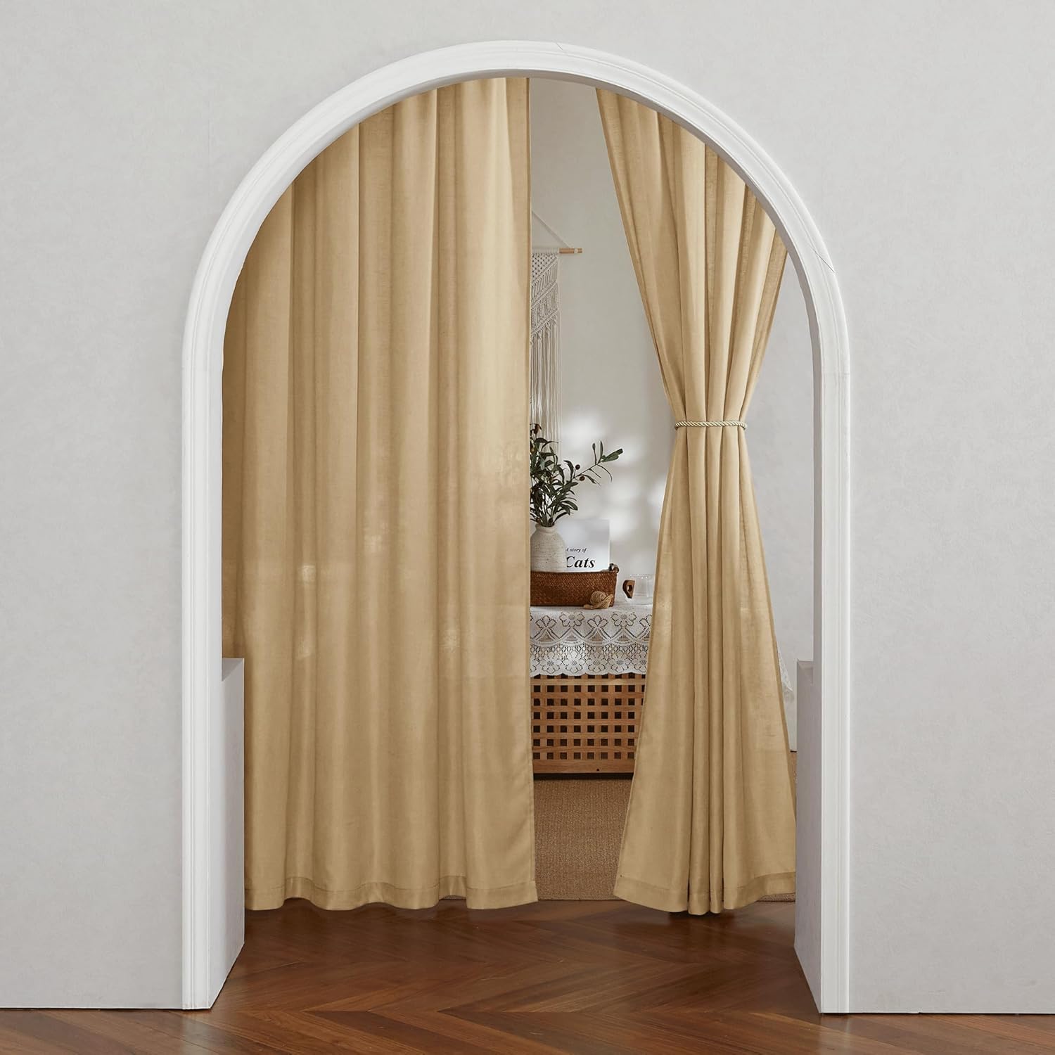 RYB Home Linen Curtains 84 inch Length 2 Panels Set Light Filtering Boho Farmhouse Curtain Half Privacy Window Drapes UV Protection for Living Room, Home Office, Nursery, 52 x 84 - Inch