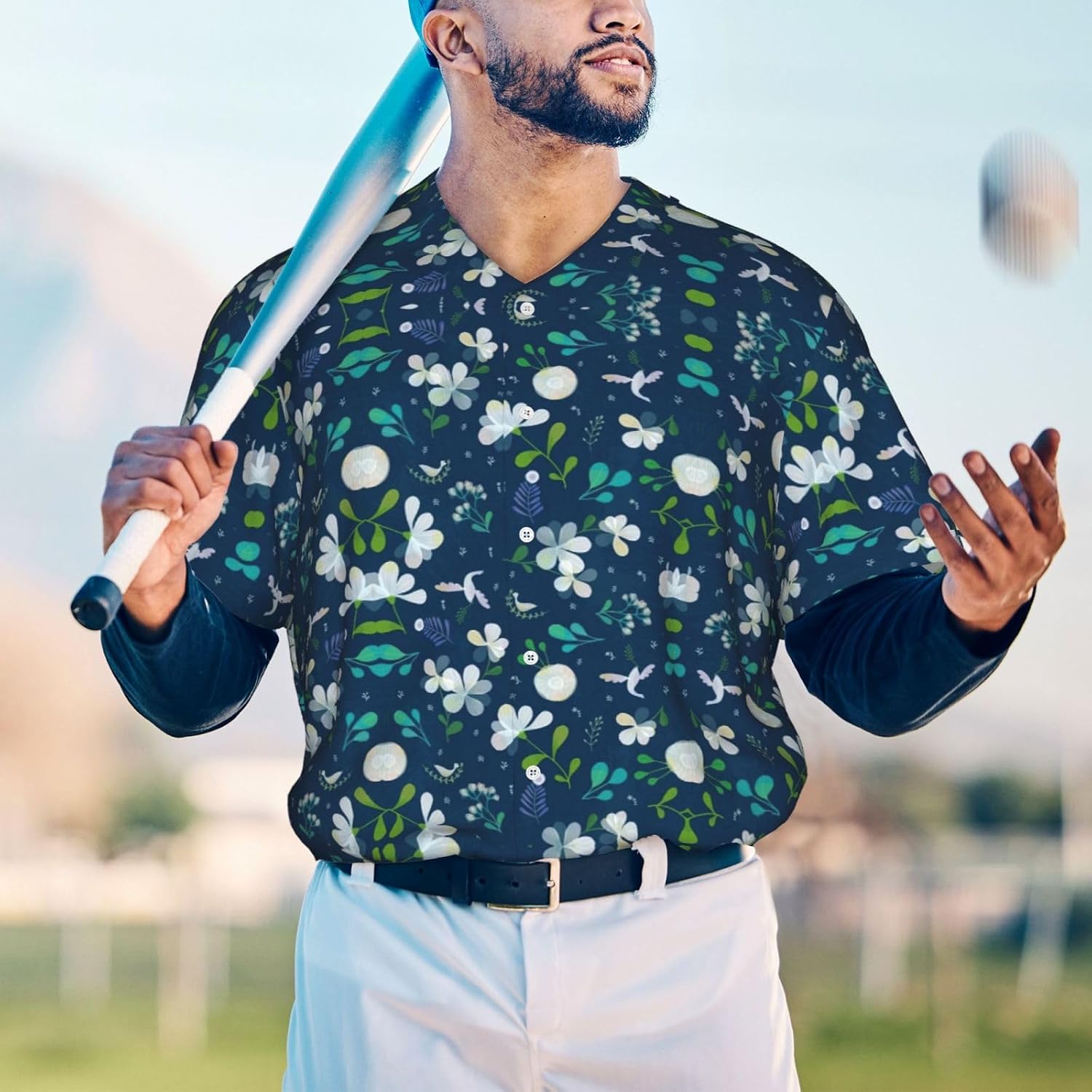 Grass and Dove Stylish Softball Jersey,Personalized and Breathable Baseball Button Down for Men for All Seasons and Occasions