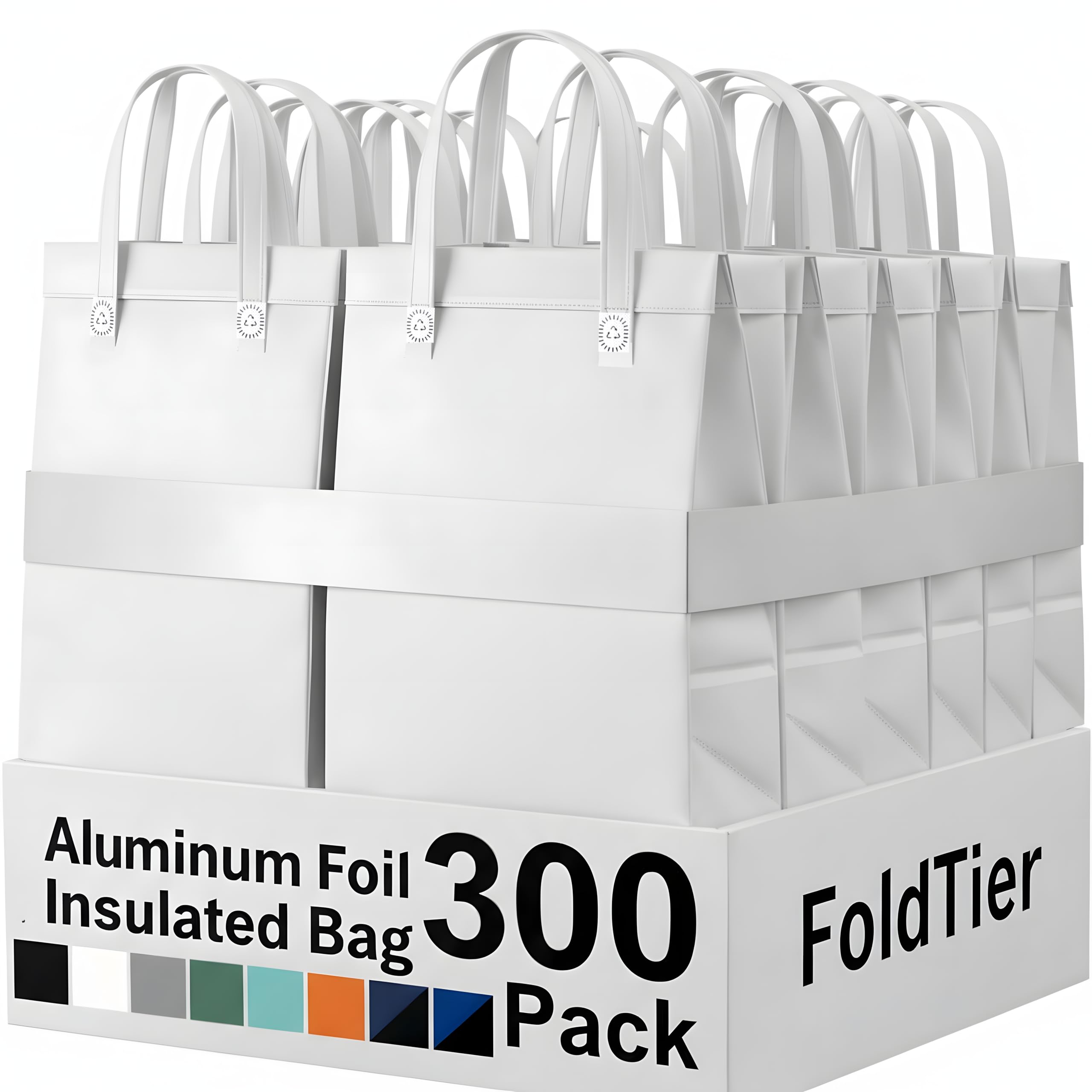 FoldTier 300 Pack Insulated Bags Bulk for Food Delivery 9.5 x 9.5 x 6 Thermal Take Away Bag for Hot Cold Food Coffee Milk Pizza Seafood Disposable