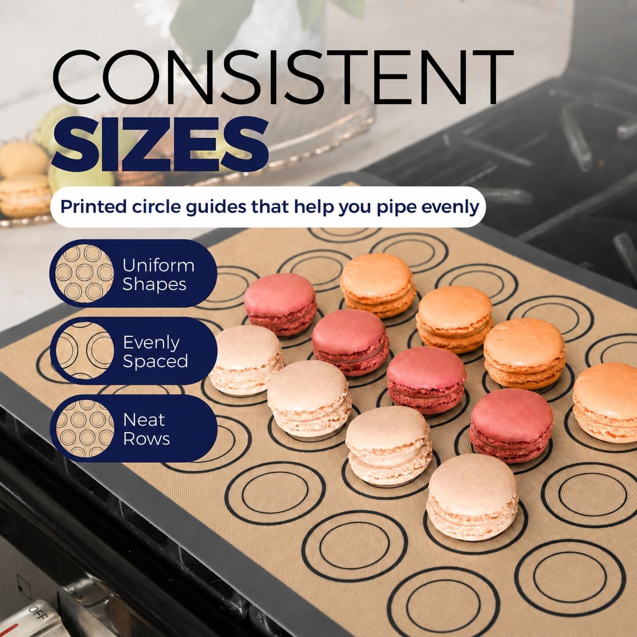 Macaron Baking Mat Silicone Non Stick, Full Sheet Reusable Pack of 2 Gray image 4
