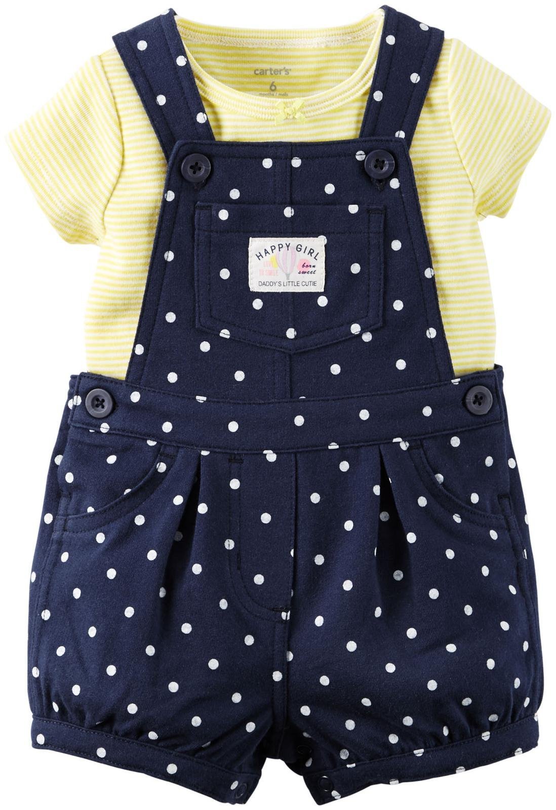 Carter's Baby Girls' 2 Piece Dot Shortall Set - Navy - 3 Months