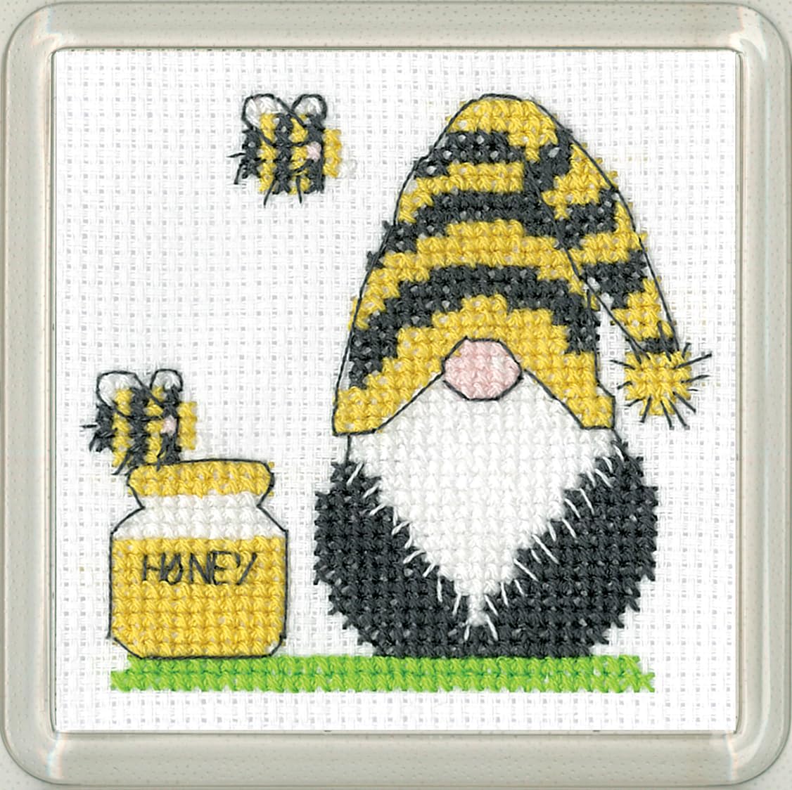 Heritage Crafts Gonk Coaster Cross Stitch Kit - Gonk Bee Coaster - Kirsten Roche Designs