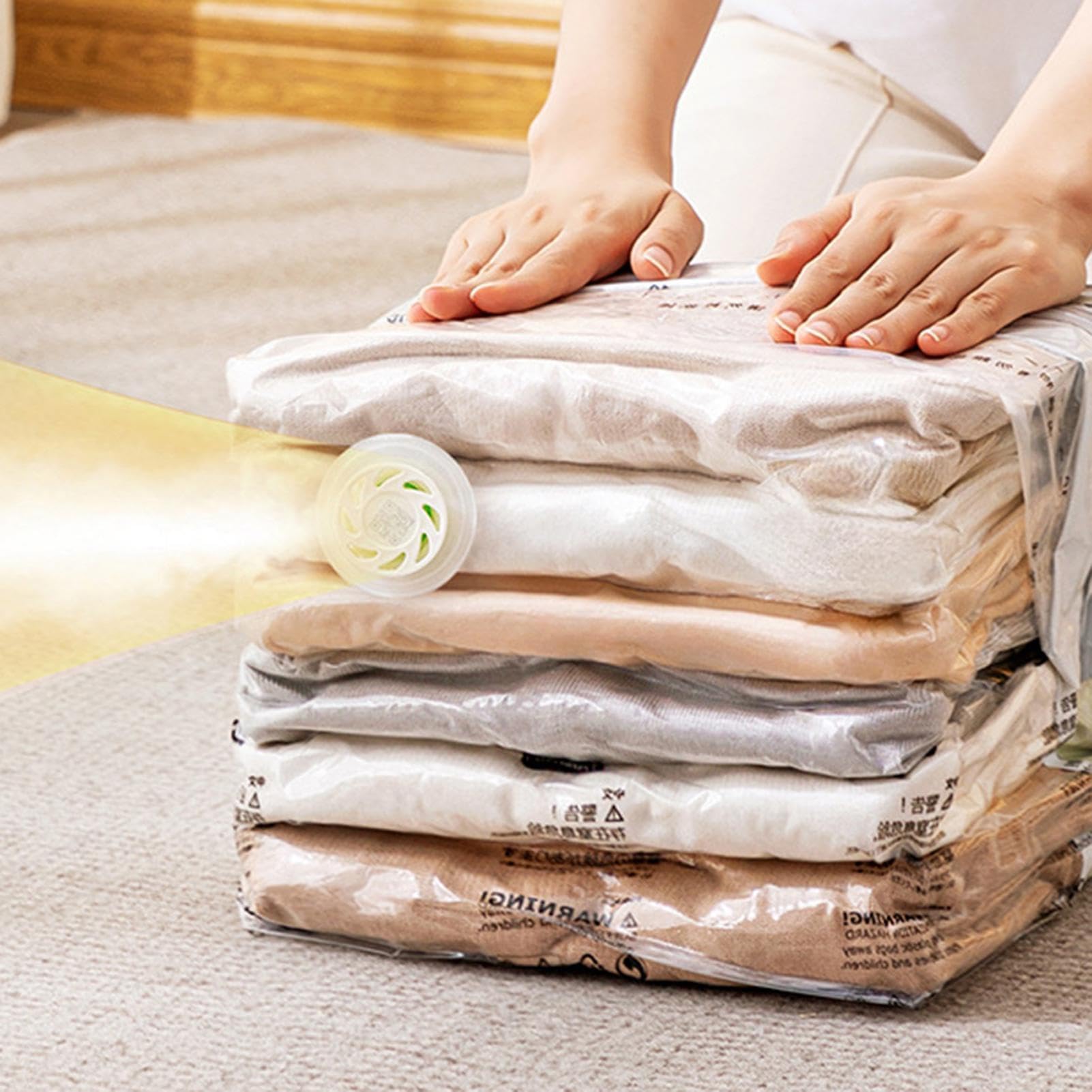 Paquete de 6 bolsas de almacenamiento al vacío sin bomba, bolsas selladoras al vacío reutilizables que ahorran espacio para ropa, mantas, almohadas, de almacenamiento de compresión enrollable