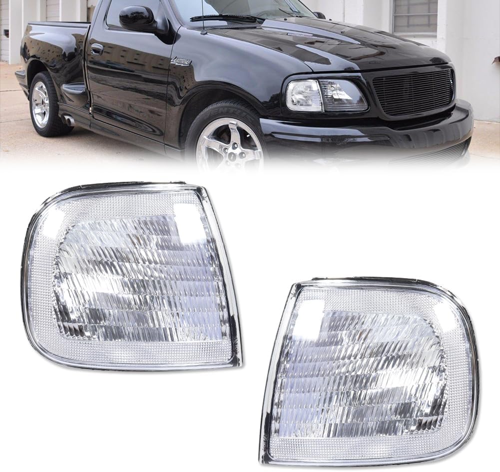 GTINTHEBOX Signal Lamp replacement for 1997-2003 Ford F-150 F-250 Pickup Expedition Parking Corner Side Marker Turn Signal Lights Chrome Housing Left & Right Assembly