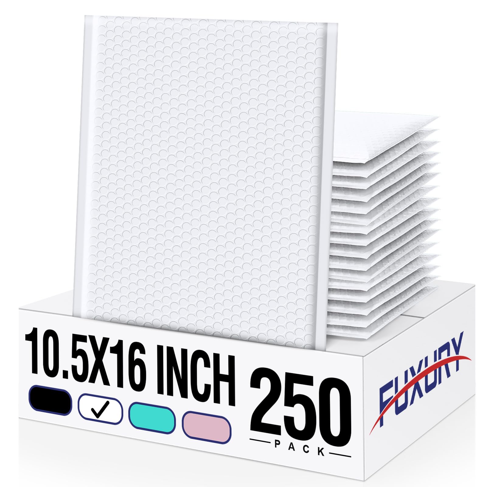 Fuxury White Bubble Mailers 10.5x16 Inch Padded Envelopes 250 Pack Bulk