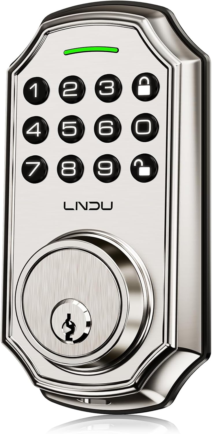 Keyless Entry Smart Door Lock with Knob Handles, Electronic Keypad Deadbolt, Password Unlock, Auto Lock, Anti-Peeping Password, Digital Code Door Lock, Silver