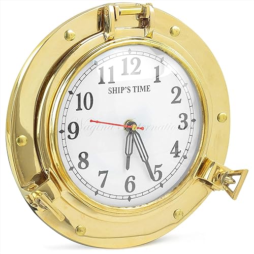 Nagina International Reloj de época vintage de latón antiguo de 9 pulgadas con decoración de pared náutica de alta calidad, reloj decorativo de ojo