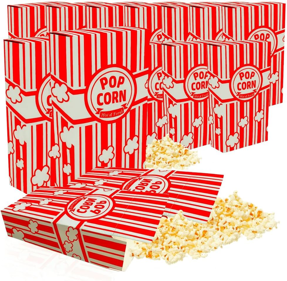 250 Pack Popcorn Boxes Bulk, 1.25 Oz Popcorn Boxes for Party, Close-Top Pop Corn Boxes, Cups, Bucket for Movie Party and Theater Night