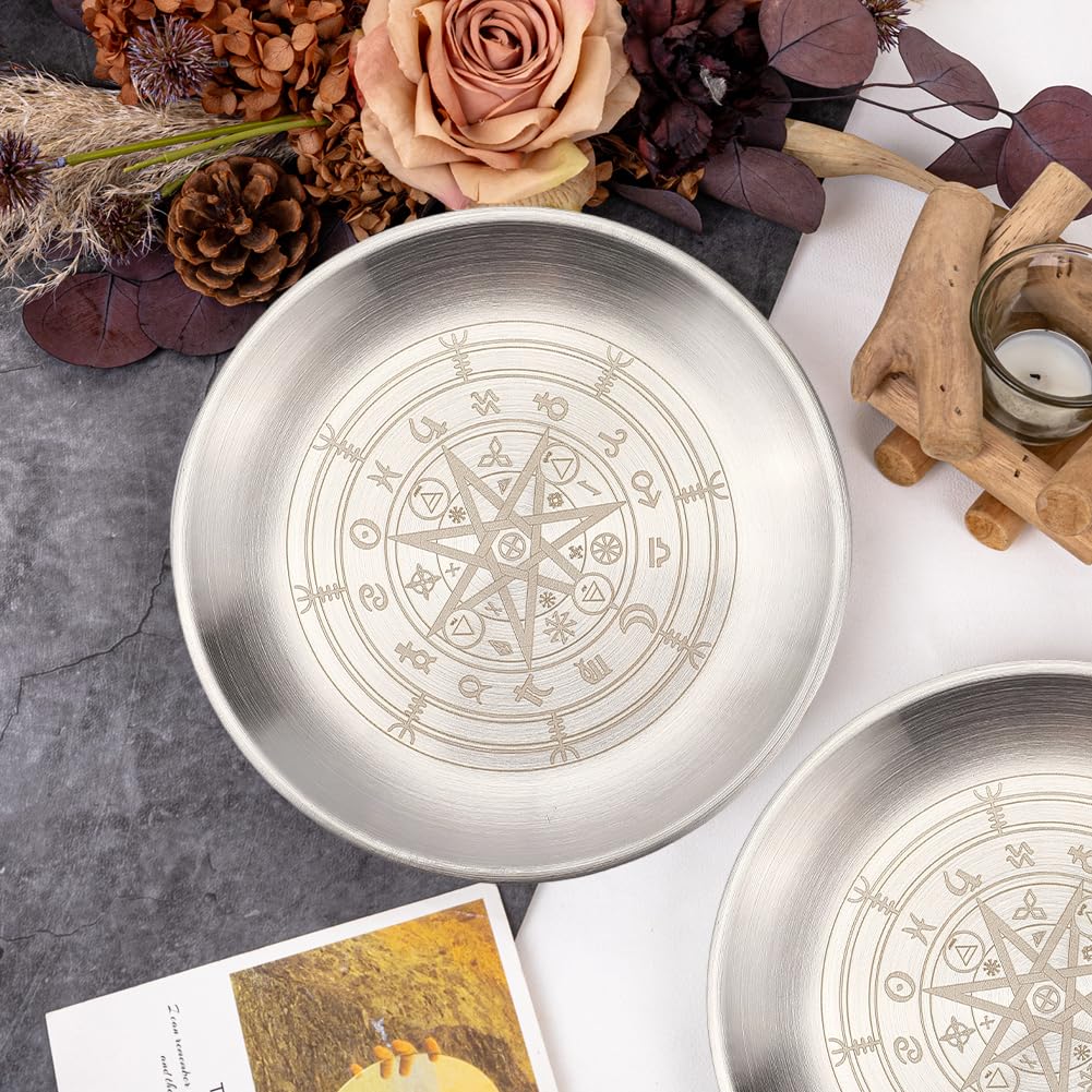 CREATCABIN Assiette ronde en acier inoxydable pour rituel des douze