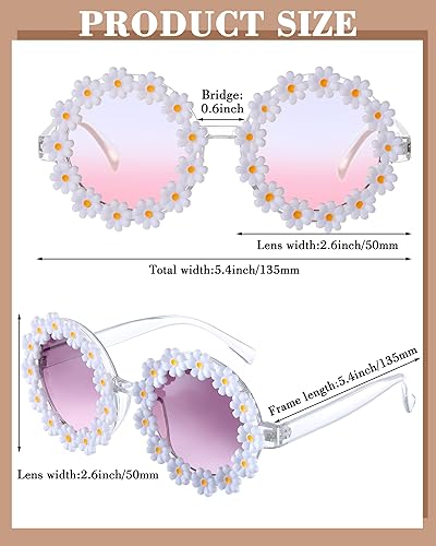 Miniatura 2 de 12 pares de lentes de sol retro con margaritas redondos flores divertidos lentes de sol para fiestas para adultos festivales gafas de sol florales