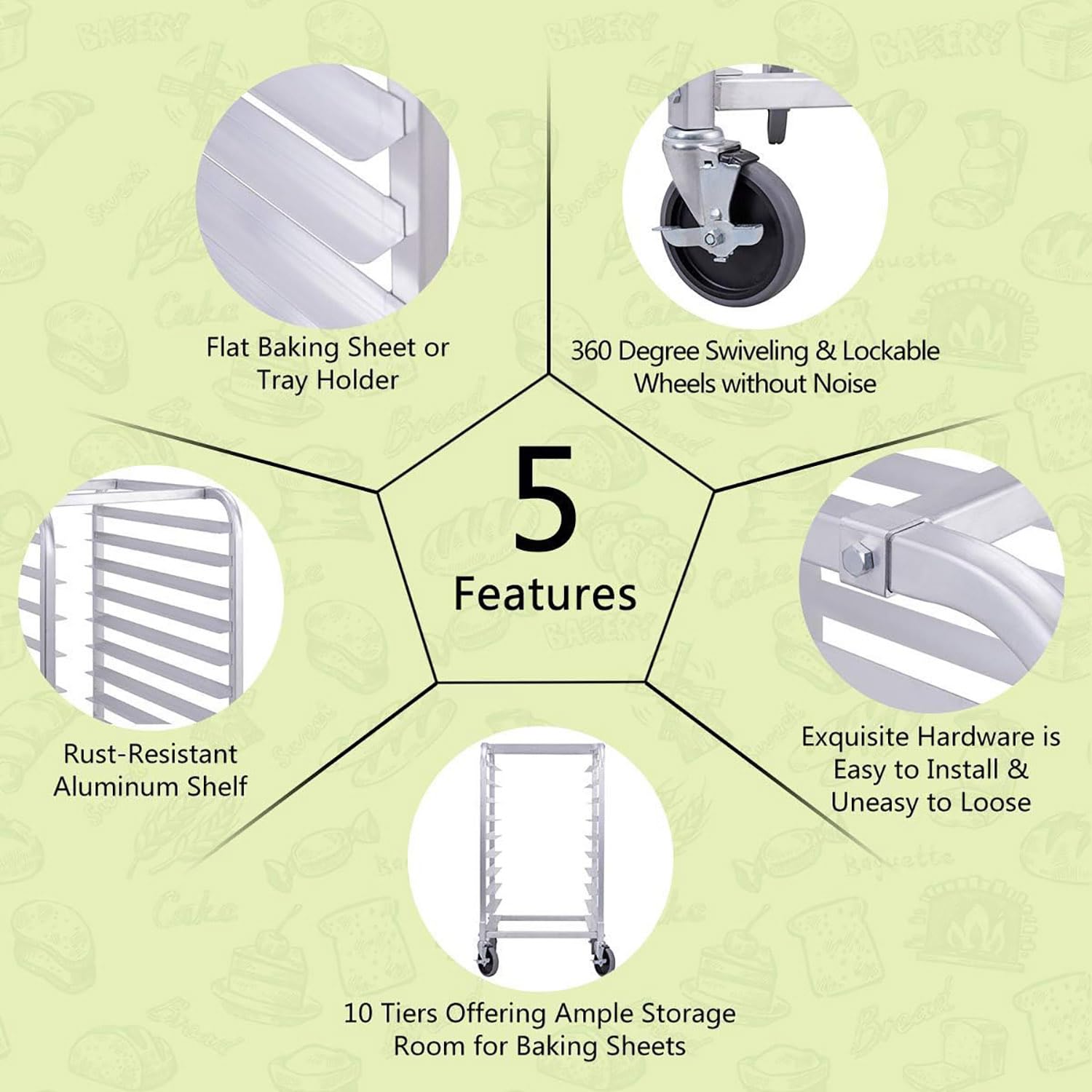 Scaffale mobile in alluminio a 20 ripiani con 4 ruote, perfetto per panetteria, cucine domestiche e commerciali, ideale per ristoranti, pizzerie e catering