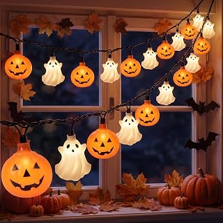 12FT 20 LED Halloween String Lights Pumpkin Ghost Warm White Party