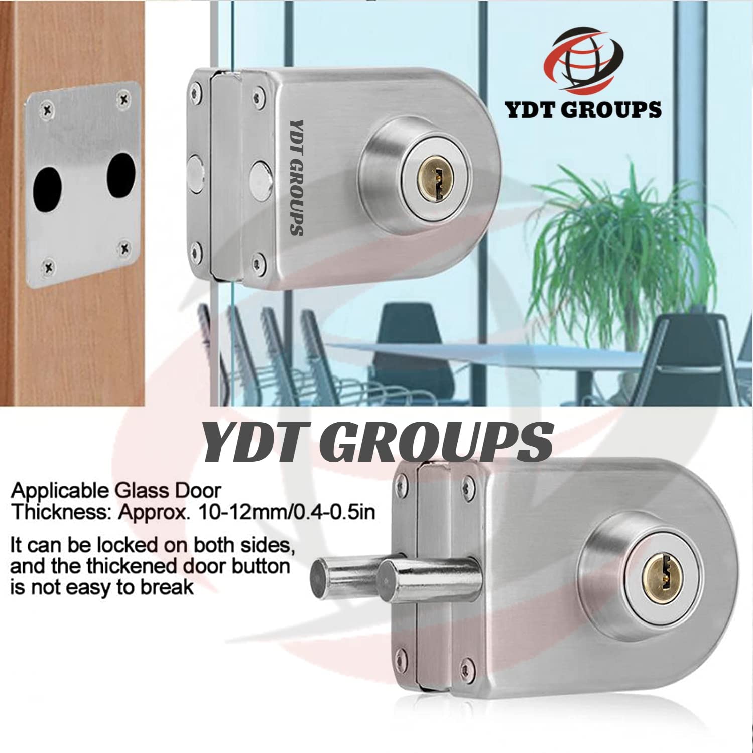 Wall to Glass Door Lock One Side Key and one Side knob -Pin Type Lock Super Series - 5Years Warranty, Heavy Duty — Amazon image 7