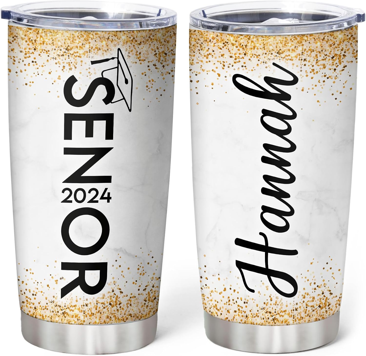 Hyturtle Personalized Senior Graduation - Birthday - And So The Adventure Begins Custom Name Stainless Steel Tumbler 20 oz With Lid - Congratulations Gifts, College Graduation Gifts for Her, Friend