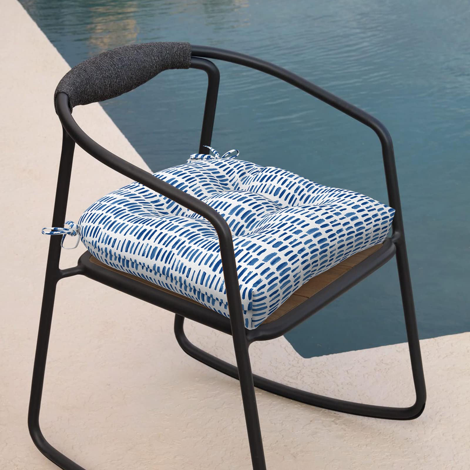 Melody Elephant Patio Wicker Chair Cushions, All Weather Outdoor Tufted Chair Pads Pack of 2, 19 x 19 x 5 Inch U-Shaped Seat Cushions of Garden Furniture Decoration, Pebble Blue