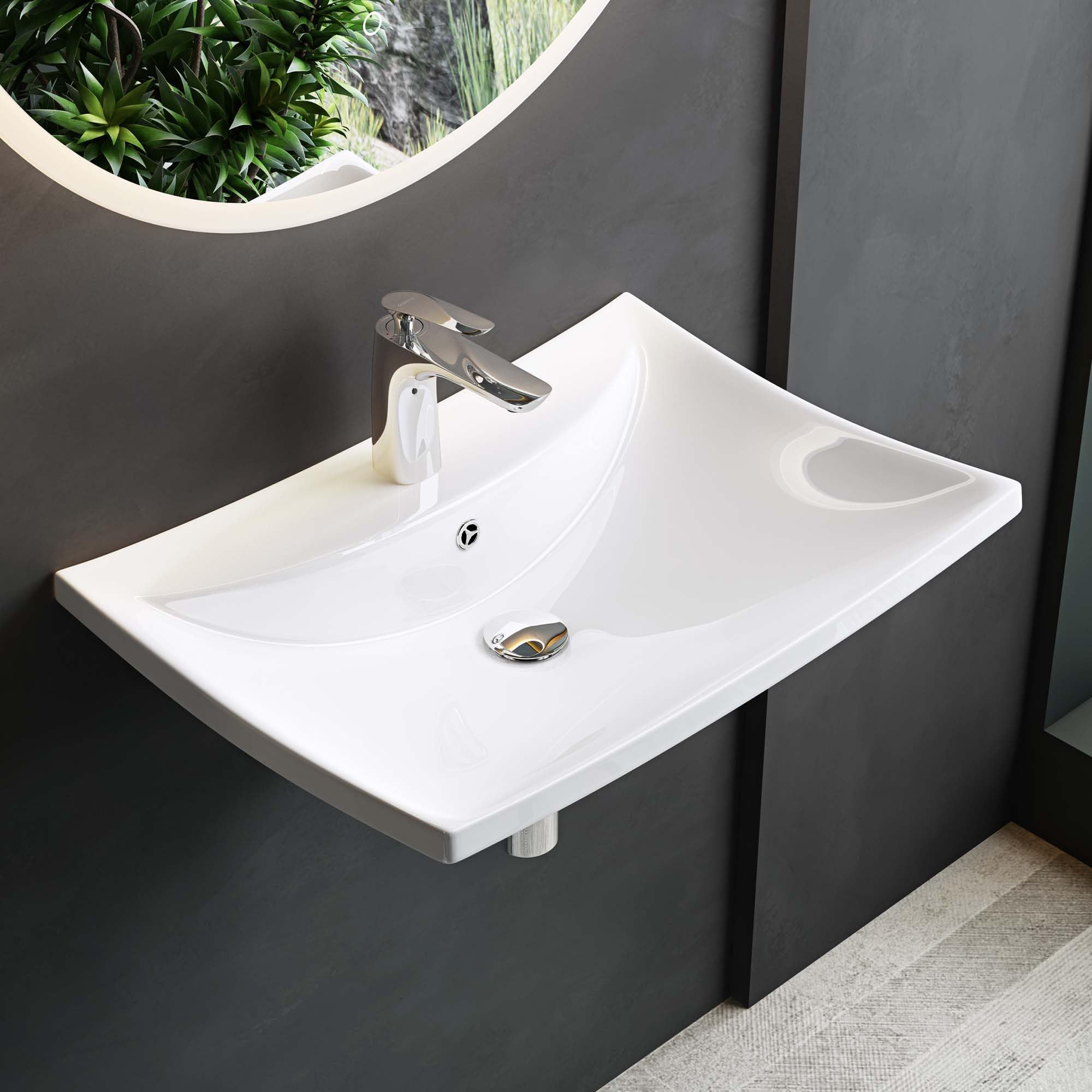 Mai & Mai Lavabo da Appoggio 60.5X44X18cm, Lavandino Bagno Lavabo in Ceramica Nano Rivestimenti inclusi Brüssel709