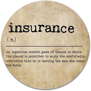 Insurance Definition Tin Sign Inspiration Quotes Metal Wall Art Dictionary Artwork 10x10in Round Weatherproof Vintage Plaque Sign Decor for Home Bar Kitchen Pub Man Cave