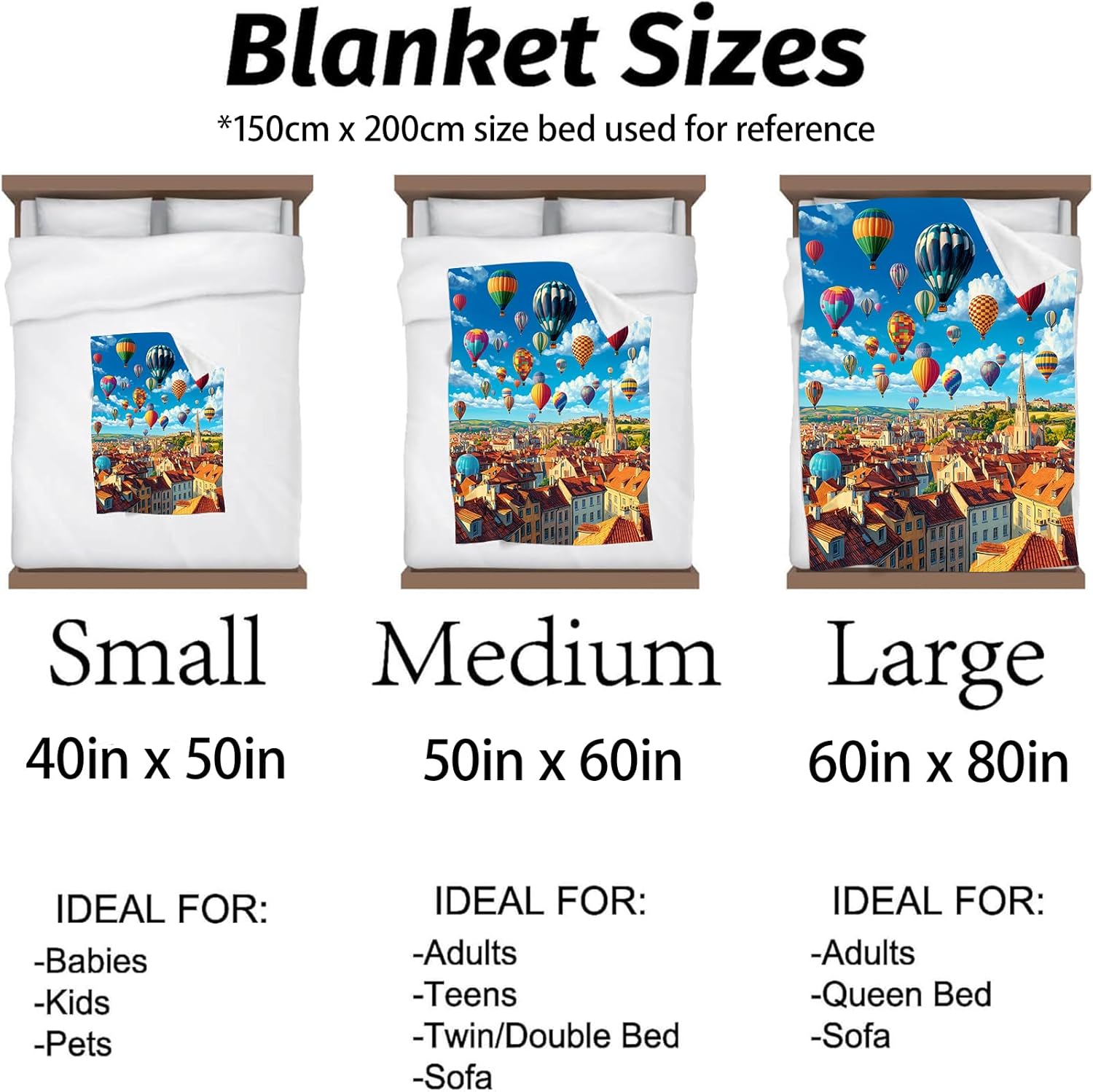 Hot Air Balloon Blanket - Soft & Lightweight Cozy Flannel Throw Blanket - Plush Warm Blankets for Sofa, Travel, Bedroom, Office, Home Decor - Ideal Gifts for Adults Kids Women Men 60"×50"