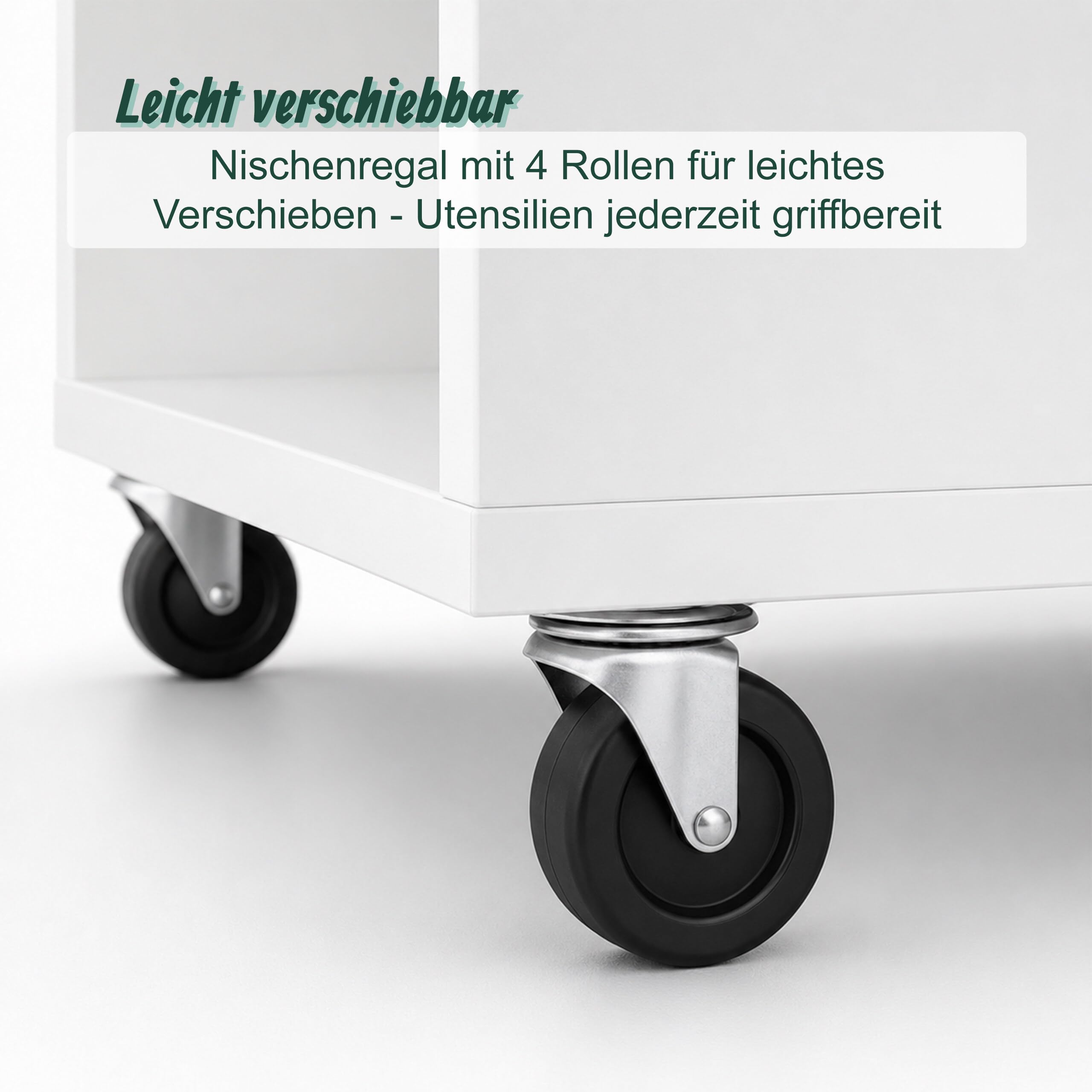 Relaxdays Nischenwagen, HBT: 85 x 18 x 60 cm, schmales Nischenregal Bad & Küche, 4 Ebenen, Rollregal Holzoptik, weiß