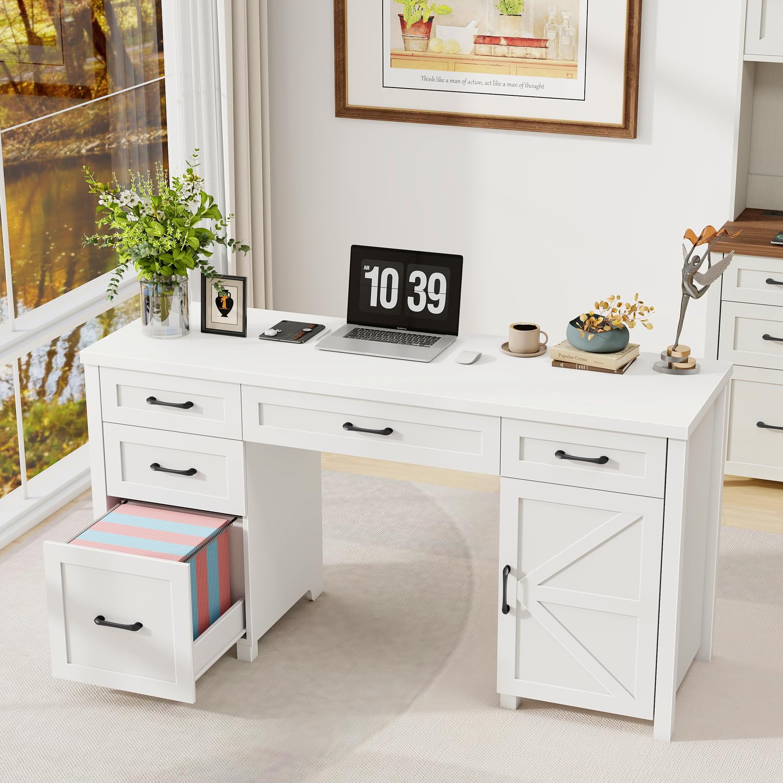Amazon.com: Halitaa Farmhouse 61'' Executive Desk with 5 Drawers