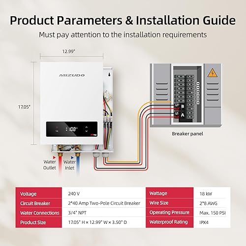 Vista 14 de MIZUDO Calentador de agua eléctrico sin tanque de 6.5 kW, calentador de agua caliente instantáneo de 240 voltios bajo demanda, hasta 1.5 GPM
