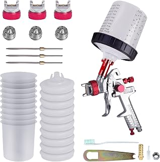 Paint Sprayer with Paint Mixing Quick Cup, HVLP Spray Paint Gun Kit Contain 1.4 1.7 2.0 MM Nozzles 10 Disposable 600ML Cups for Car Furniture Fence Painting (Red)