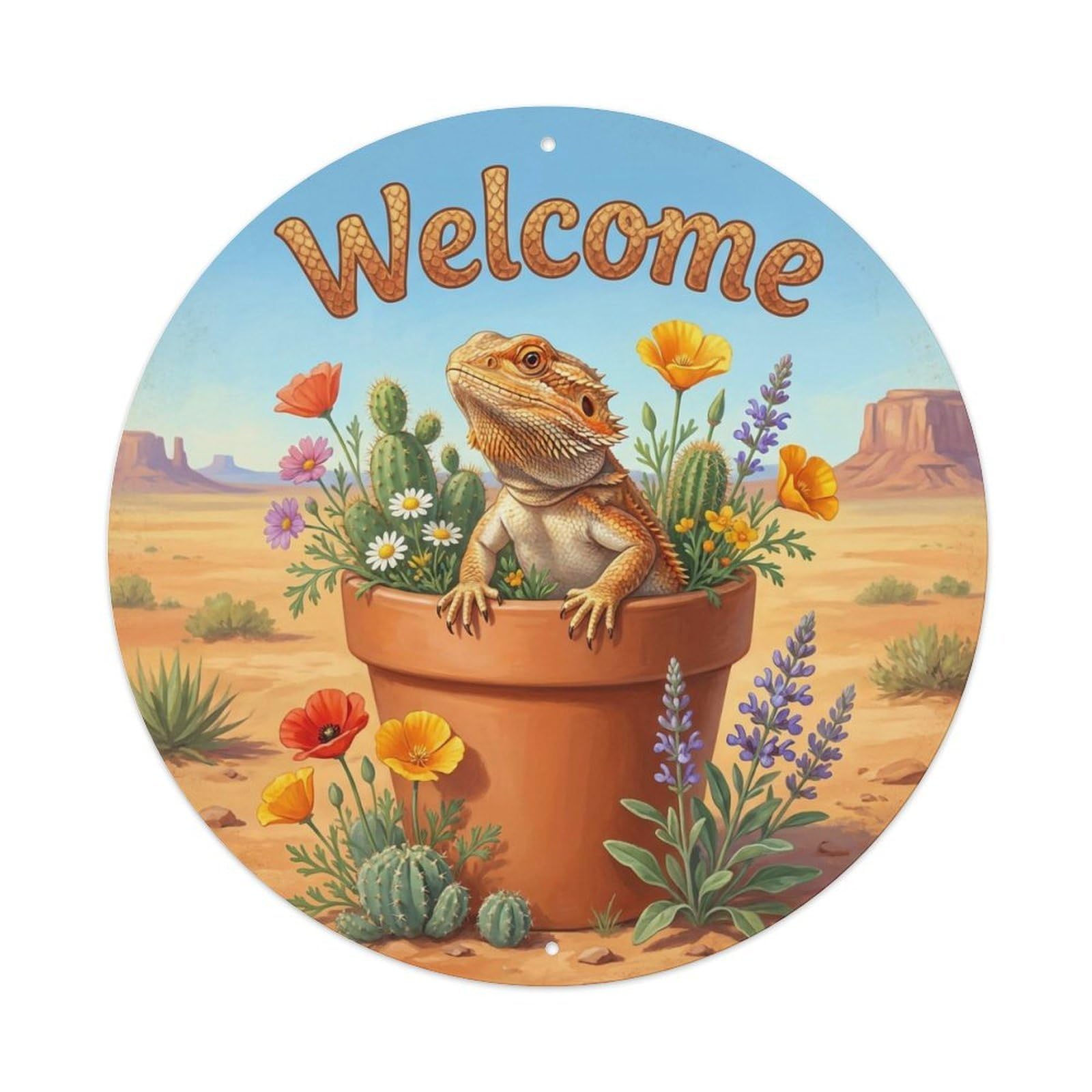 Okahys 8X8inch(20X20cm) Welcome Lizard Desert Bloom Metal Tin Sign