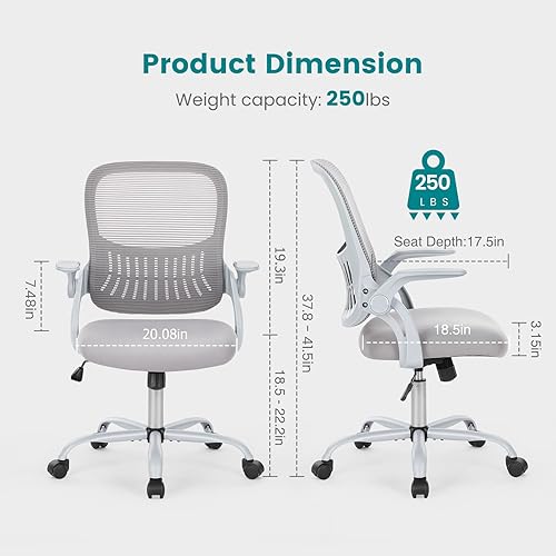 Miniatura 3 de Smug Silla de escritorio para computadora de oficina, ergonómica, de malla con respaldo medio, giratoria, con ruedas, cómodo soporte lumbar, cómodos