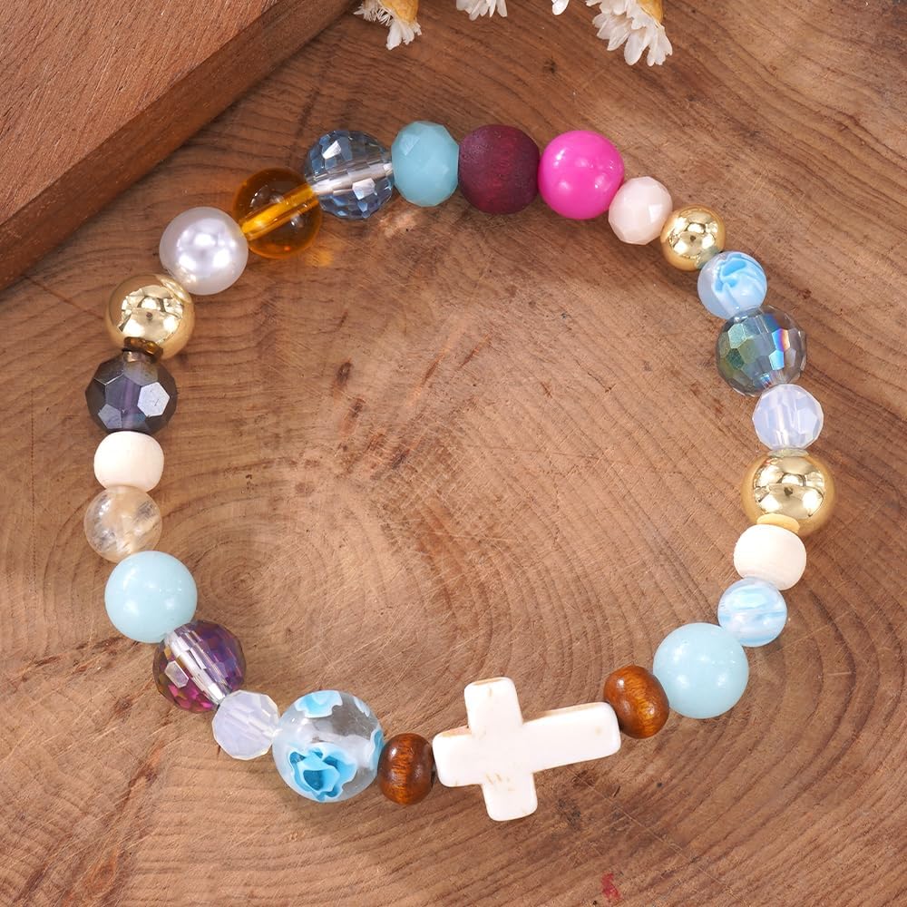 Colorful Crystal Beaded Cross Bracelets for Women Charm White Crosses Bracelet Fashion Jewelry Gifts - Image 4