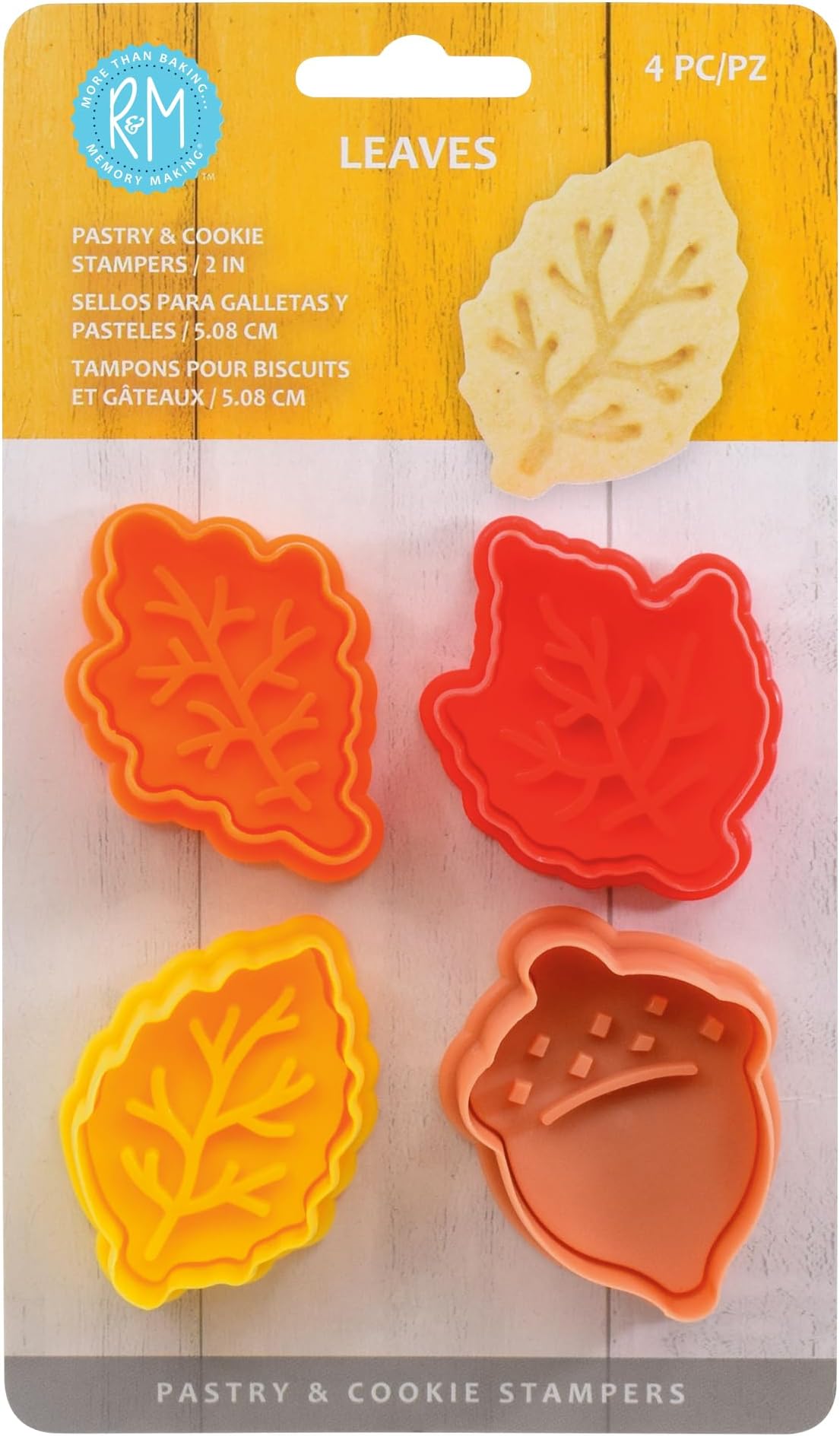 R&M International Fall Leaves Collection Pastry & Cookie Cutter set of 4. Assorted Colors and Designs, Leaves, Autumn, Acorn. 2 Inches Assorted Plastic Cookie Cutters