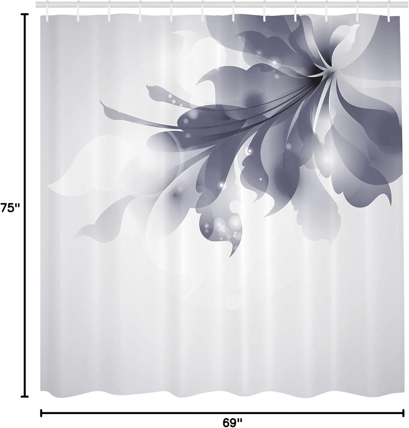 Ambesonne Abstract Shower Curtain, Color Gradient Effect Isolated Flower Petal Stem Forms Digital Artwork, Cloth Fabric Bathroom Decor Set with Hooks, 69" W x 75" L, Dimgray Grey