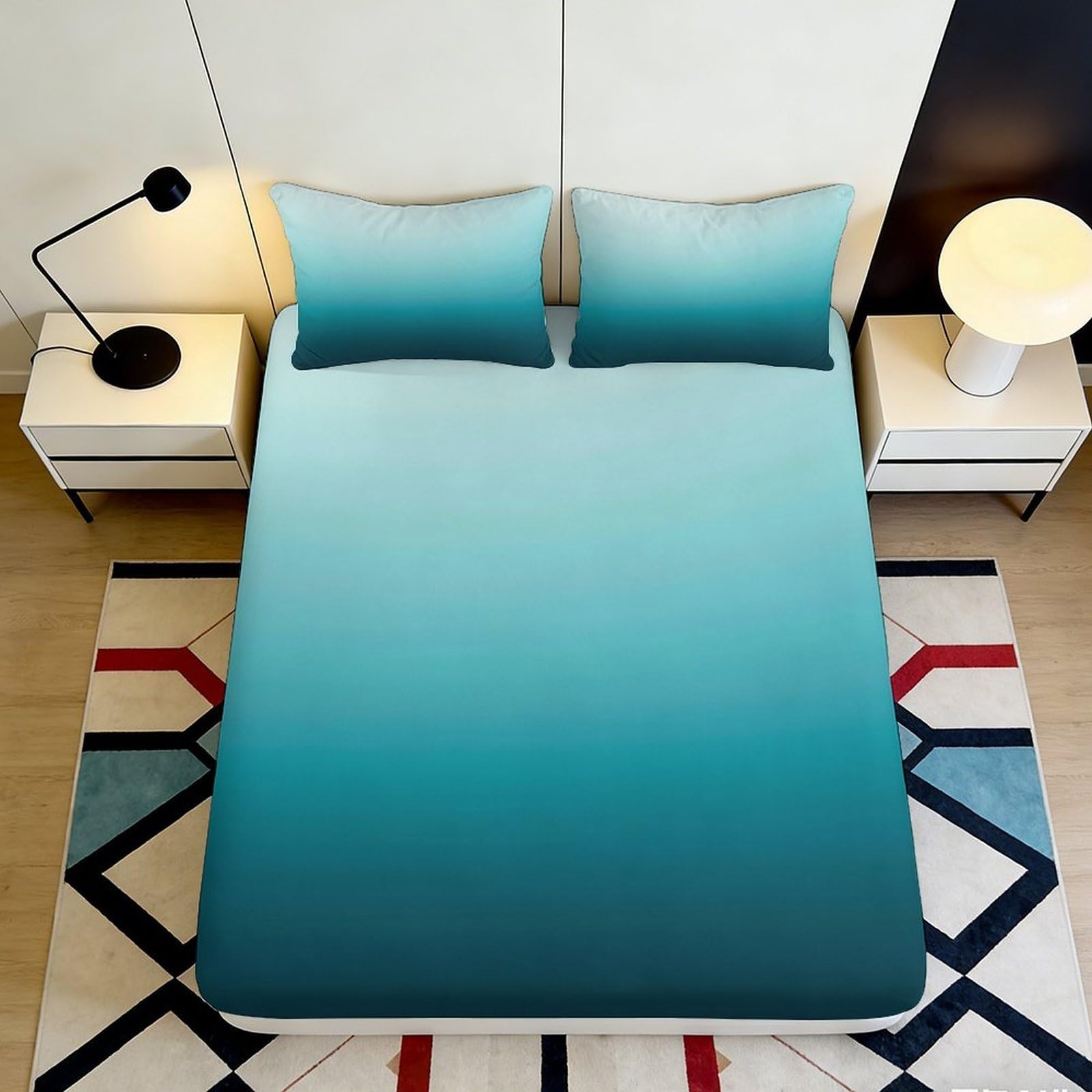 Jqzkxnhpbr Style-6 3D Printed Gradient Blue Fitted Sheet Microfiber Soft Bedroom Decor Ombre Mattress Cover Protective Easy Care 90X200x25cm