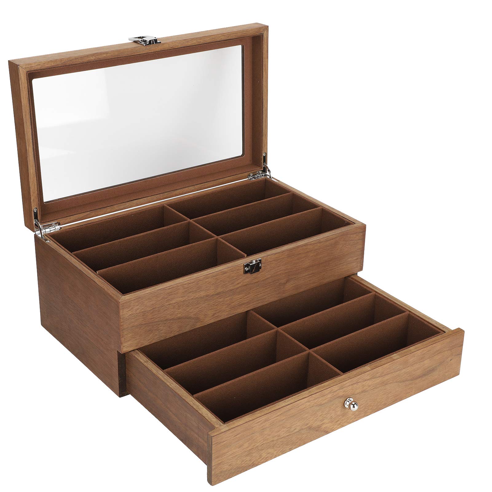 BCJMKDX jewellery storage box, Jewelry Storage Case, women jewellery box,12 Slots Wooden Glasses Box