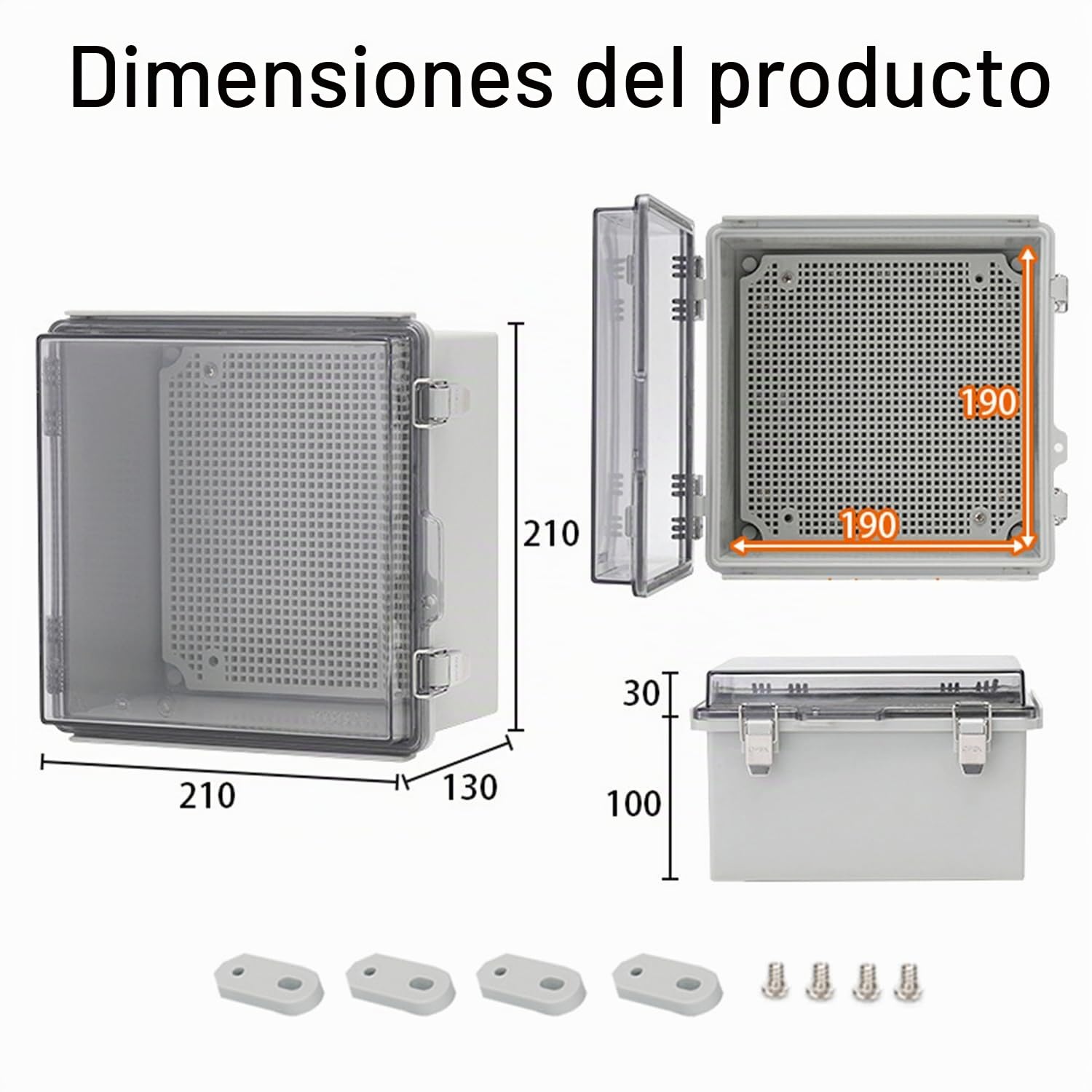 Caja Conexiones Estanca IP67,Caja Distribución Eléctrica,Caja Registro Electrico,PC Transparente Carcasa Industrial,para la Protección de Tomas de Corriente (210x210x140mm)