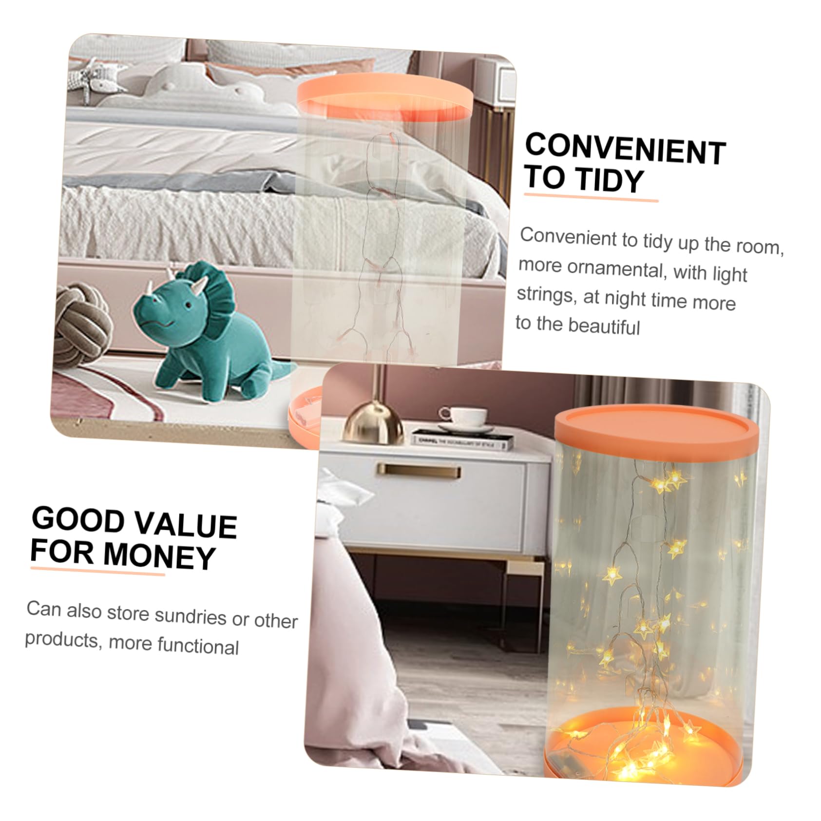 ibasenice 1juego Cubo De Almacenamiento Transparente Para Diseño Cilíndrico Para Juguetes y Decoración Infantil Diámetro Luz Led