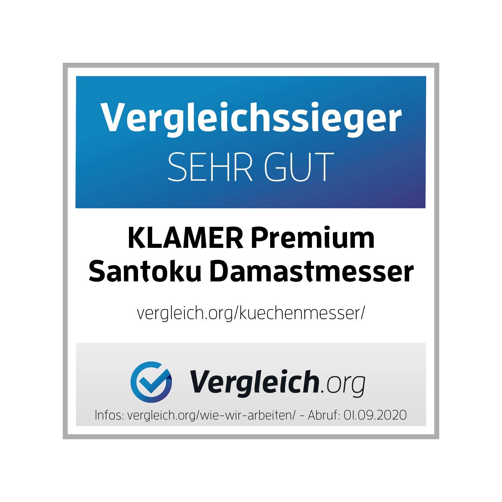 KLAMER Santoku Damastmesser 18 cm – Kochmesser aus 67 Lagen japanischem Damaszener Stahl (61 HRC), ultrascharf mit 13 Grad Schnittwinkel, Kullenschliff, ergonomischer Pakkaholzgriff, Premium Messe