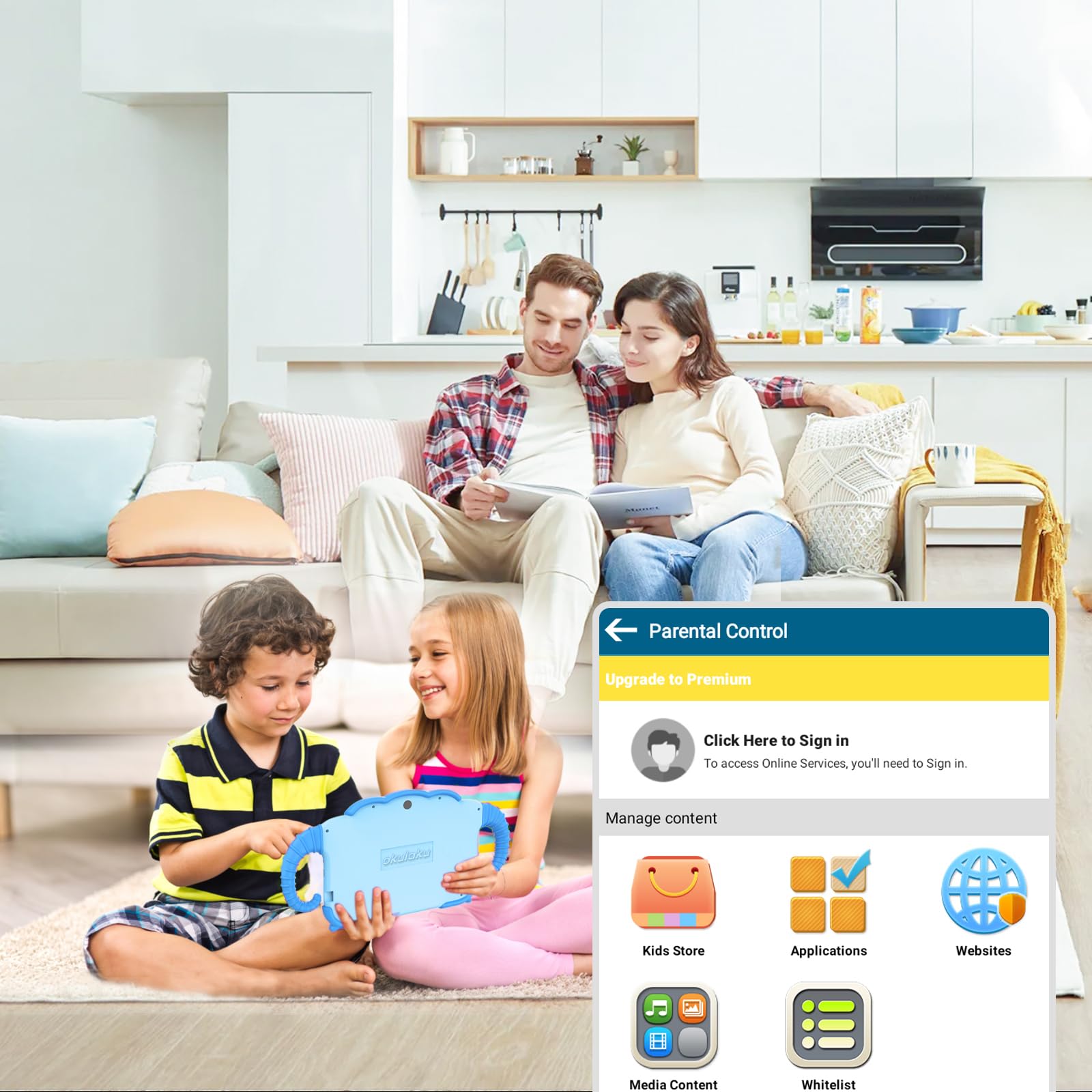 Tablette pour Enfant 7 Pouces Android Tablette Enfants avec WiFi Bluetooth ContrôLe Parental Logiciel Enfant Pré-Installé Quad Core 32Go ROM Tablette Tactile Educative Youtube Google Play (Bleu)