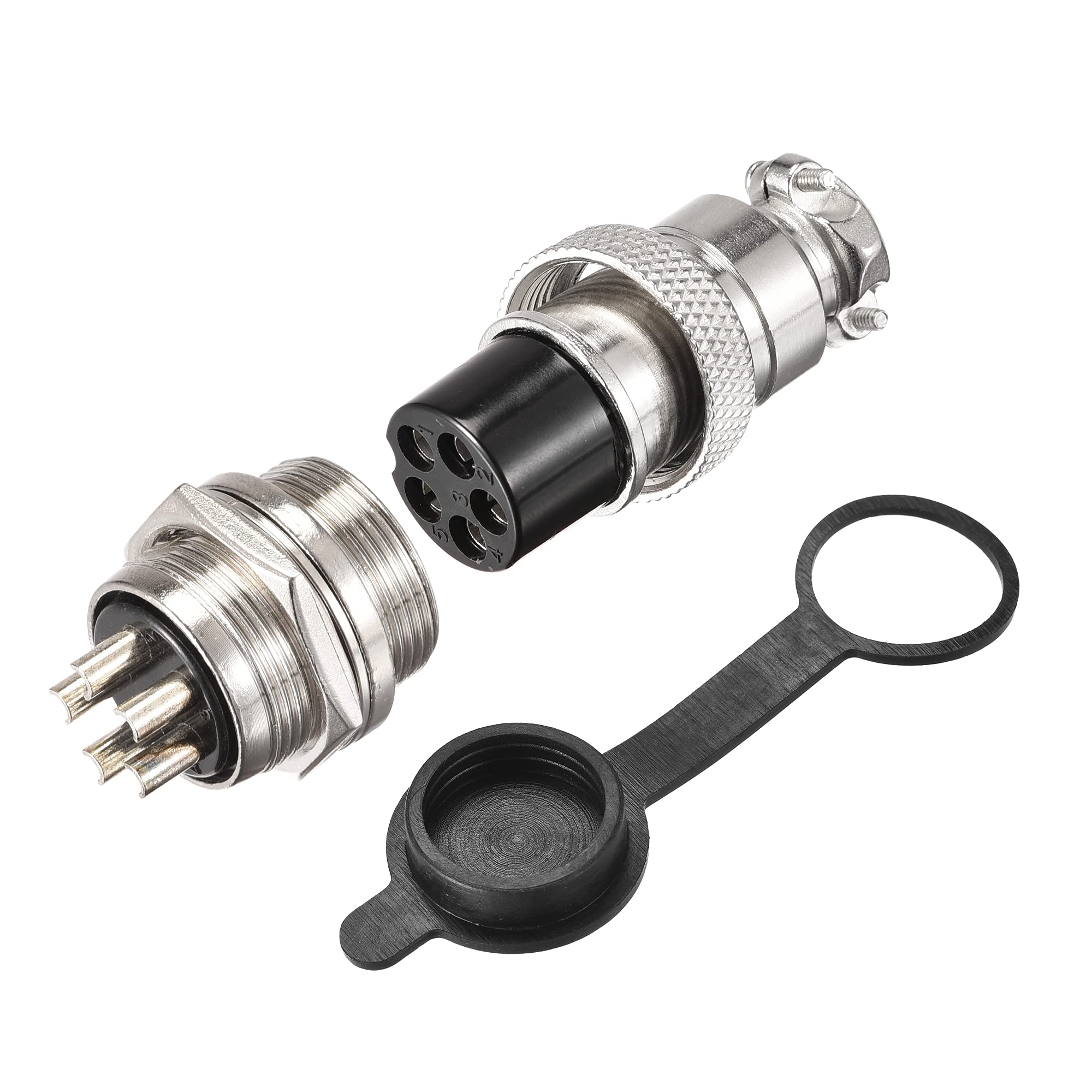 sourcing map Packung mit 5 Sätzen Luftfahrtstecker Set 20mm 5 Klemmen 7A 250V GX20 wasserdichte männliche weibliche Anschlussstücke mit Steckerabdeckung