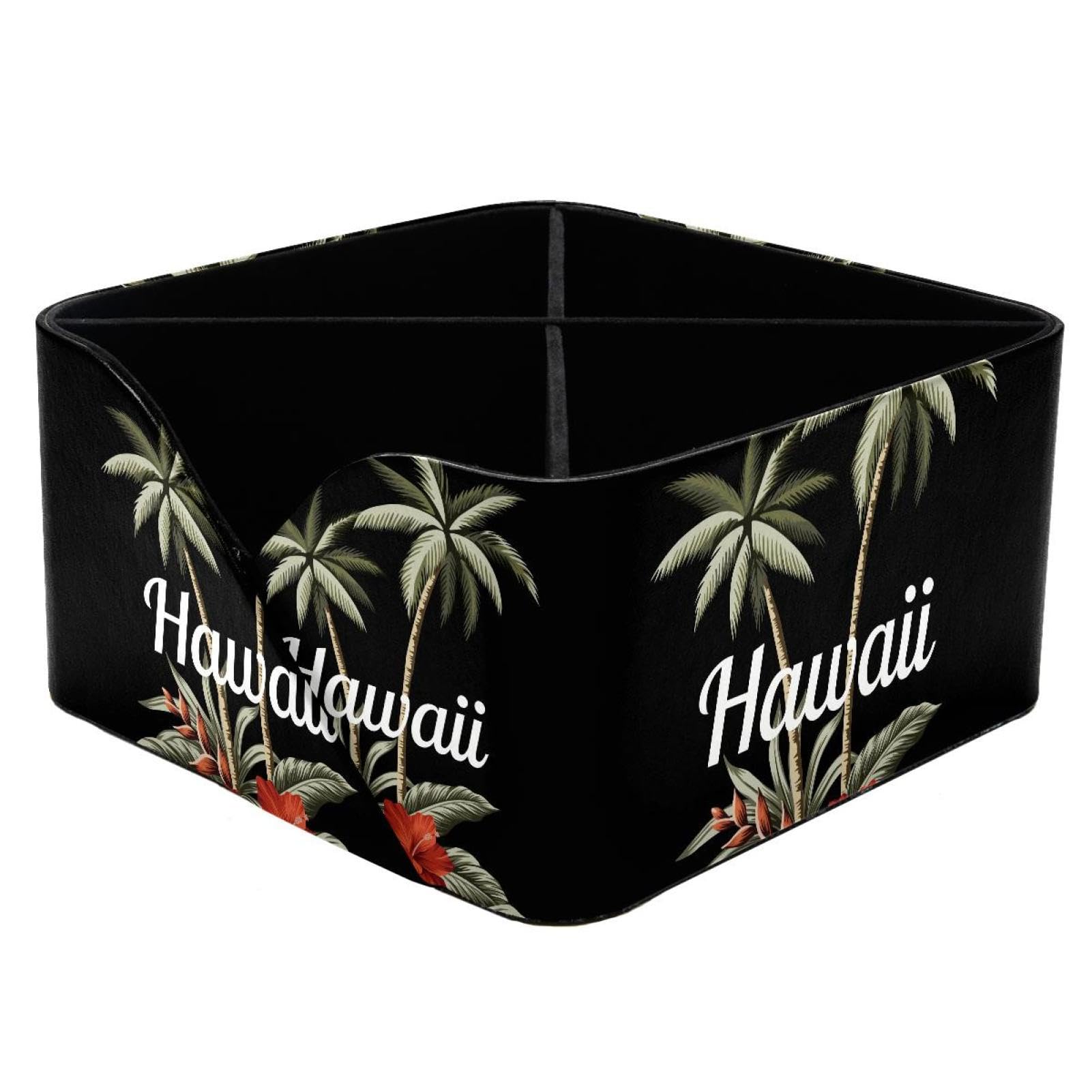 KengjuTesu Hawaii Red Hibiscus Palm Banana Leaves Desktop Organizer Pen Holder, Rectangular Pencil Cup for Office, Study and Makeup Stations