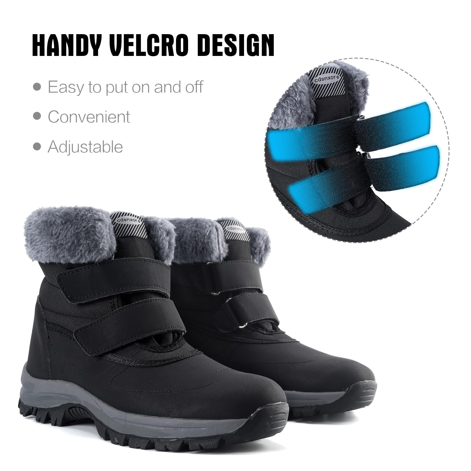 Botas de nieve para mujer, zapatos de invierno impermeables para exteriores, cómodo forro de piel artificial y botas planas cálidas antideslizantes con hebilla mágica para mujer.