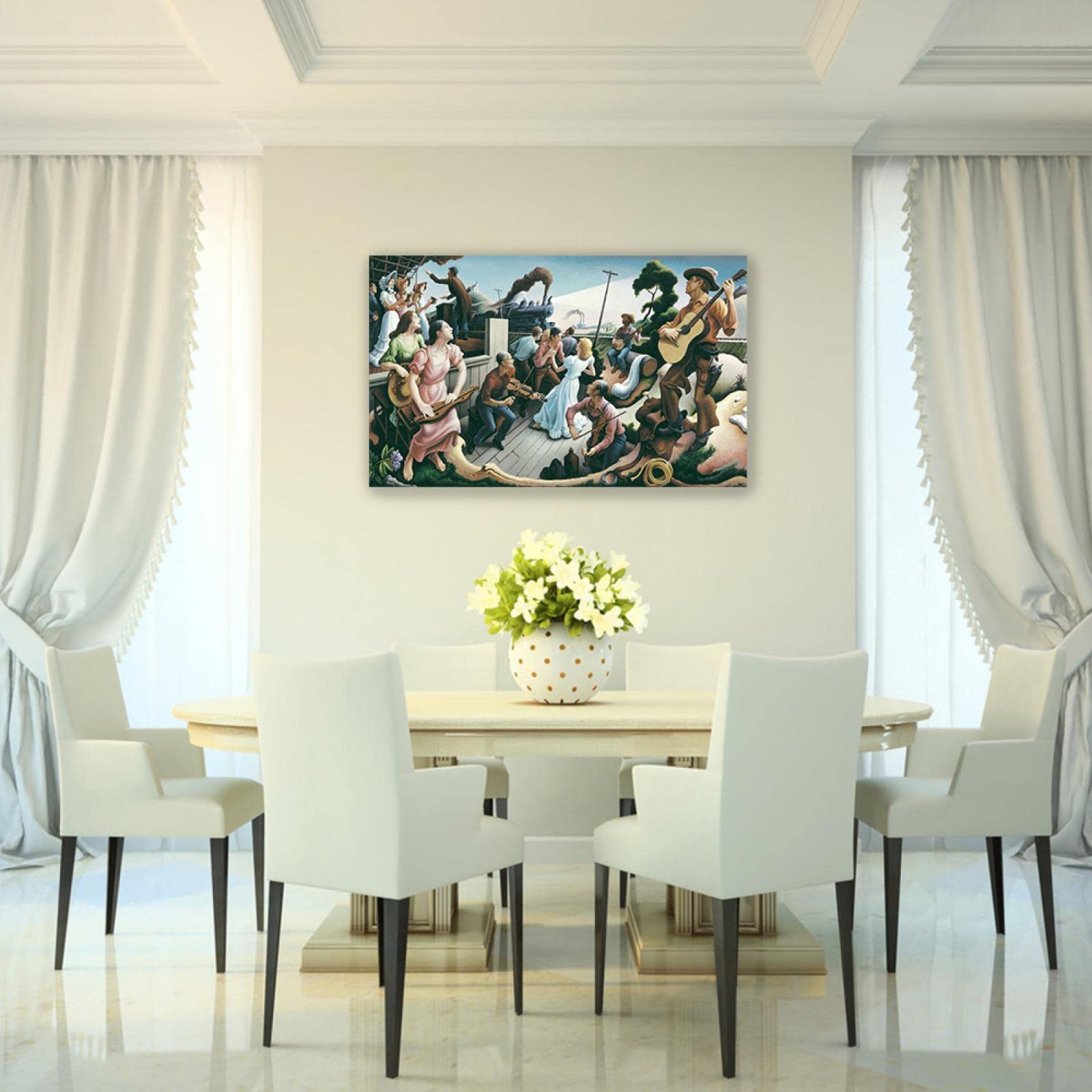Quadro Stampa su Tela-Thomas Hart Benton-Famosa Dipinto ad olio su tela-'‏Le fonti della musica country'-Riproduzione Quadri su tela-Poster e Stampe Decorative 90x155cm(35x61in)Senza cornice