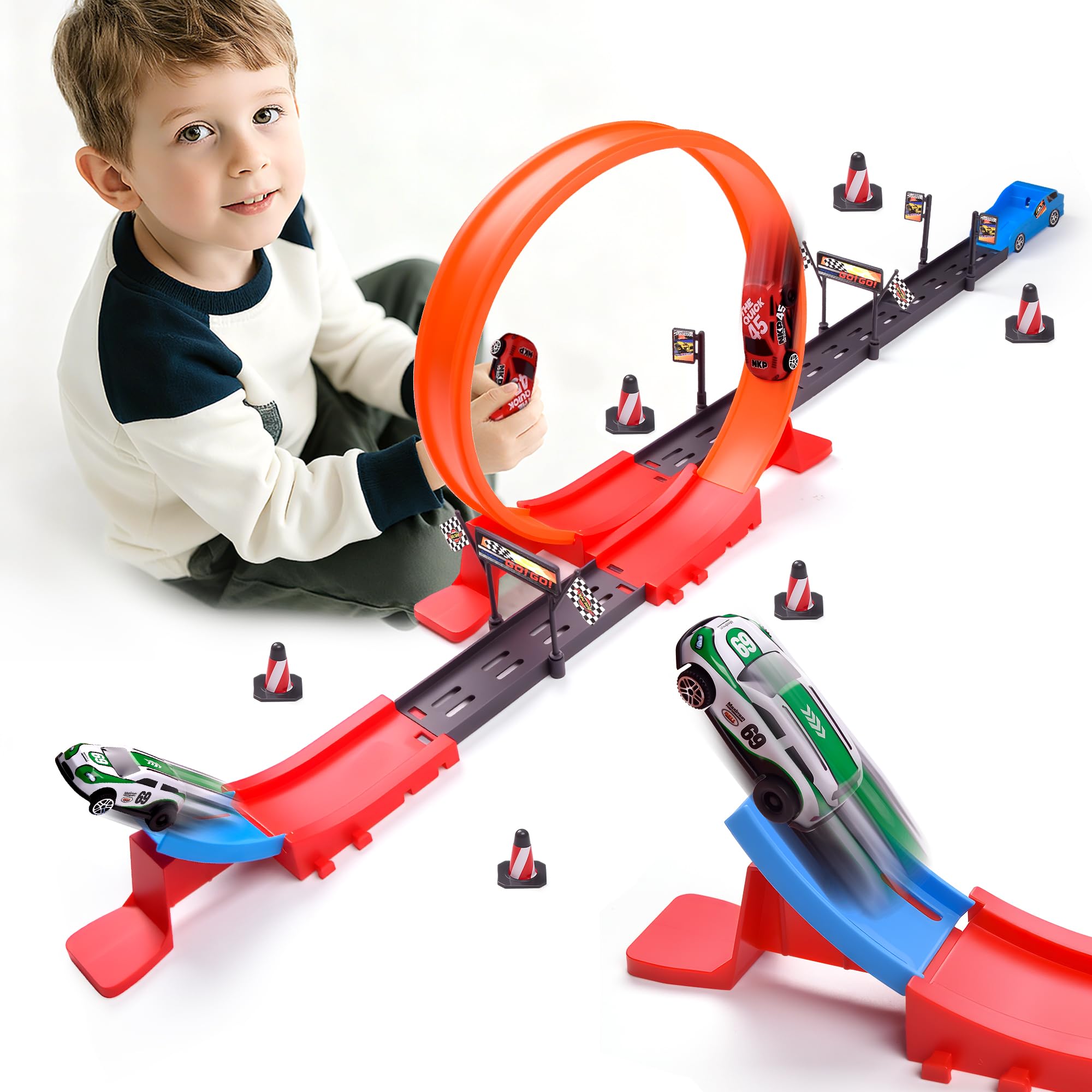 Circuit de Voitures Miniatures avec Boucle à 360° et 2 Voitures de Course à Grande Vitesse – Voitures Miniatures pour Enfants de 3 à 12 Ans – Cadeau pour garçons et Filles