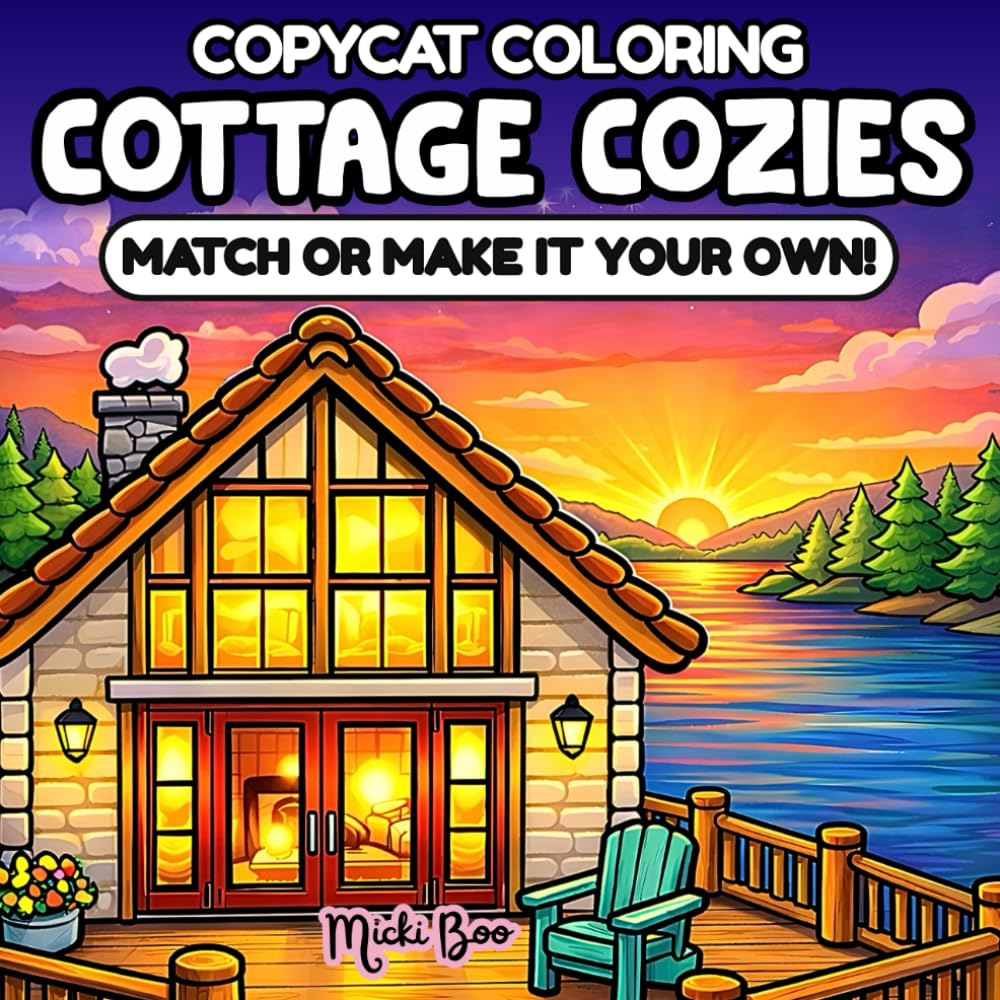 Cottage Cozies CopyCat Coloring Book: Match or Make It Your Own – Relax and Unwind with Cute, Cozy, Bold, and Easy Cabin and Cottagecore Scenes for Adults and Teens