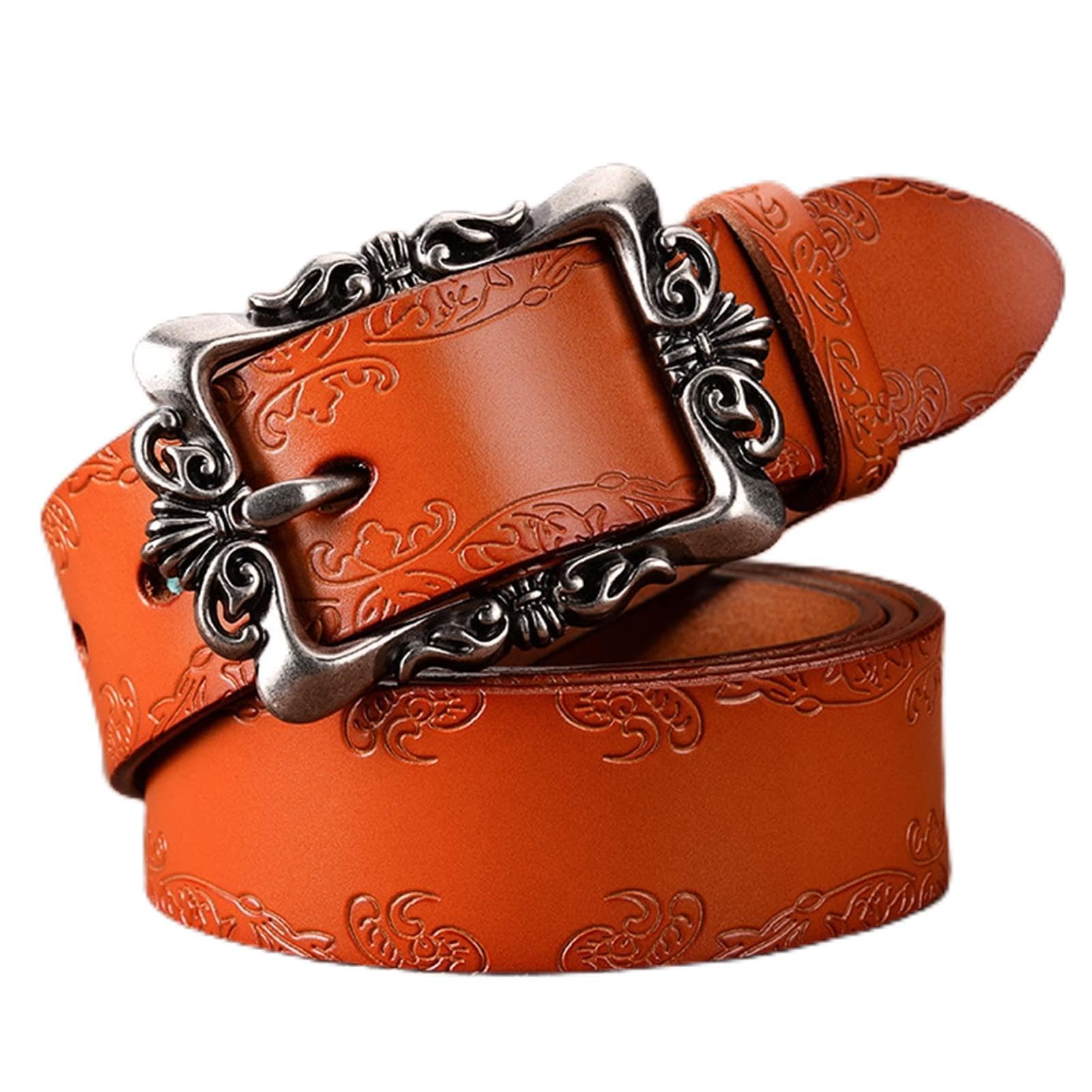 Womens Vintage Carved Pin Buckle Leather Belt Casual Fashion Wild Female Belt Jeans Dress Waistband skirt all match