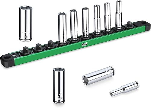 SK Juego de llaves de vaso de 14 pulgadas, llaves de vaso SAE profundas, 10 piezas de 316" a 916", acabado SuperKrome, construcción CR-V premium,
