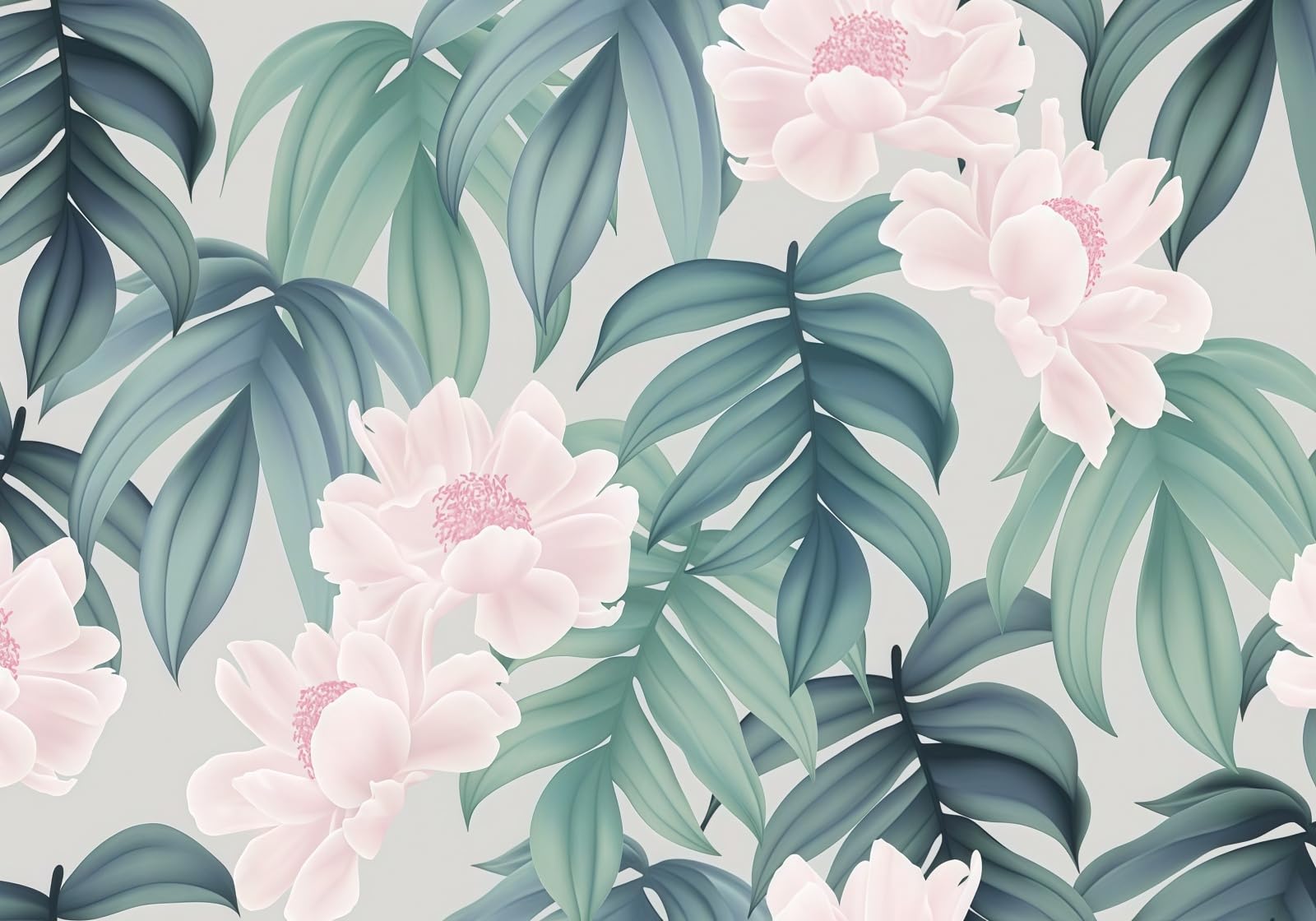 gdkldfg Pink Flowers Tropical Leaves Nature Wallpaper,Non-Woven Poster,Wall Mural for Living Room Bedroom Feature Wall Decoration 300x240cm