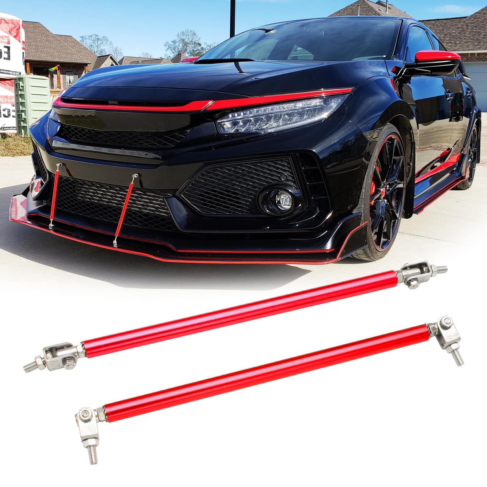 DREAMIZER 2PCS 8-11 ADJUSTABLE FRONT BUMPER LIP SPLITTER DIFFUSER STRUT ROD UNIVERSAL BUMPER LIP SUPPORT RODS COMPATIBLE MOST CAR VEHICLES (RED)