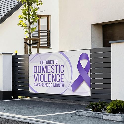Miniatura 4 de Mes de concientización sobre la violencia doméstica, pancarta de fondo de cinta morada, decoración de vacaciones, fondo de cabina de fotos,